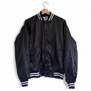 AUGUSTA SPORTSWEAR GOTHIC MOCHAS BLACK VARSITY BOMBER JACKET WOMENS MEDIUM